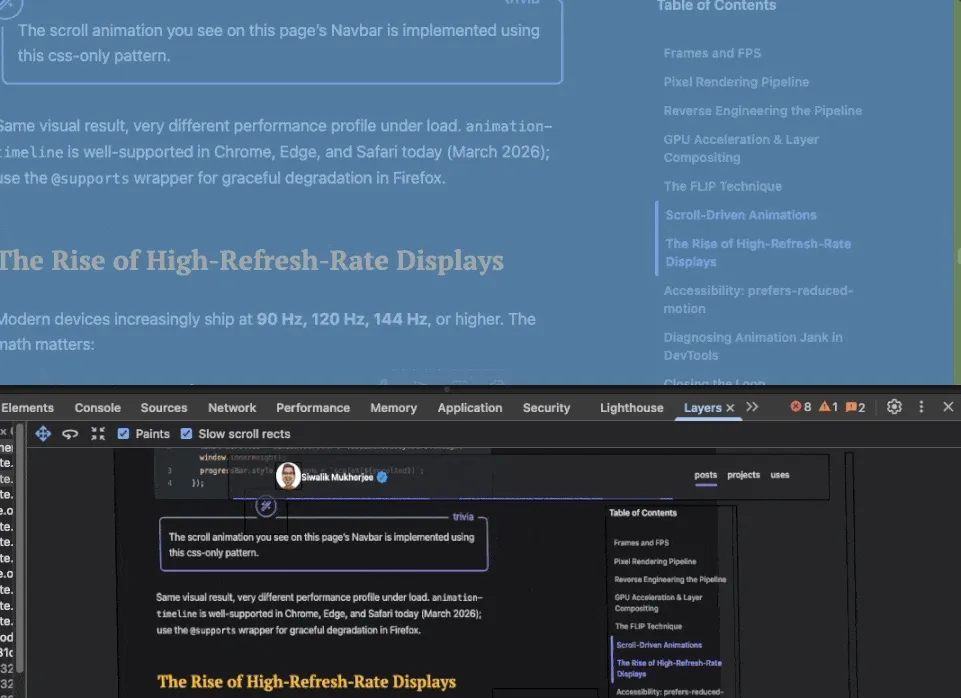 DevTools Layers panel showing compositing layers as a 3D visualization